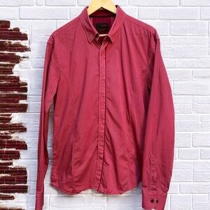 Men's Eight X Jacquard Red with White Pin Point Print Hidden Button‎ Slim Fit